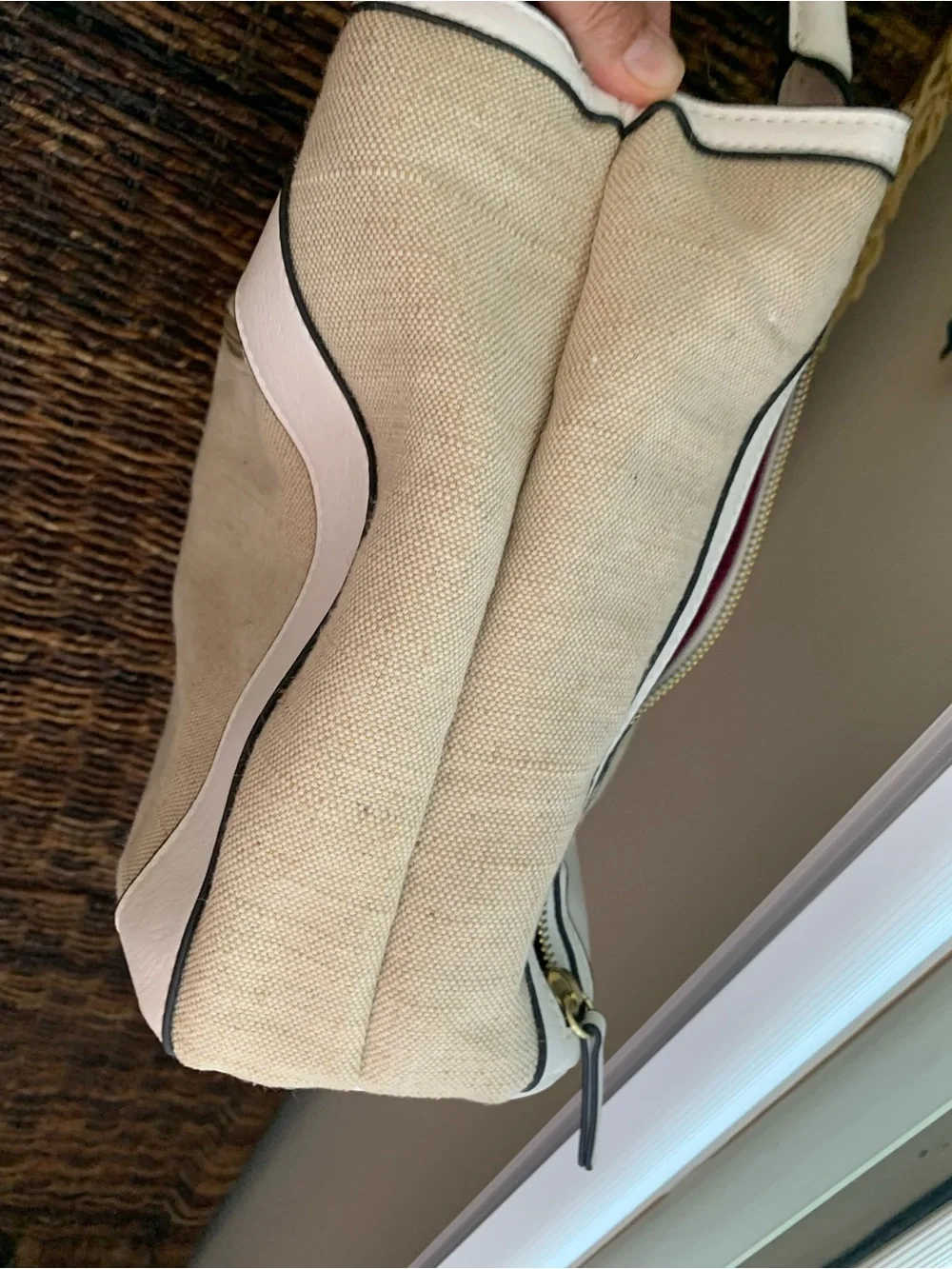 Canvas and White Trim Tote Bag - Women's Neutral Shoulder Bag
